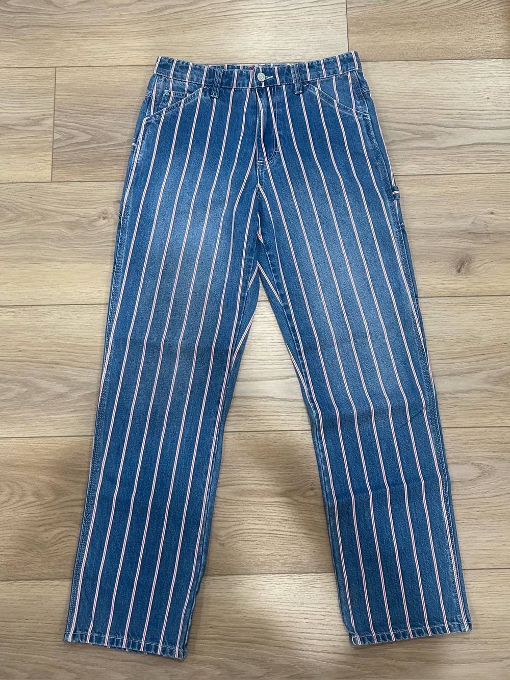 Dickies blue and red striped carpenter jeans